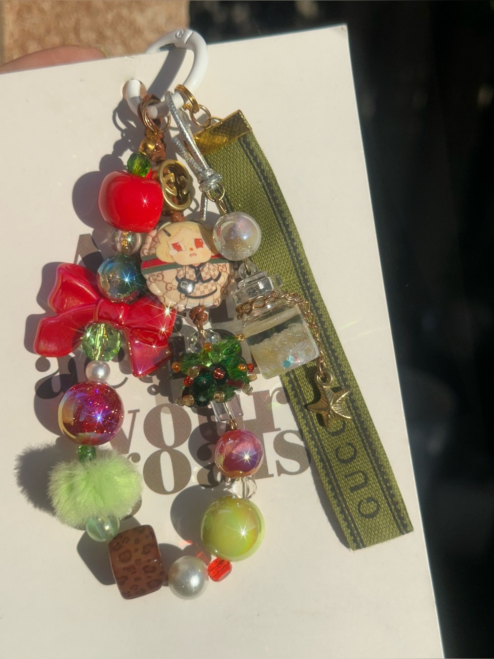 Authentic GG Ribbon and Christmas GG Bead & Wishing bottle Keychain Bag Charm - Picture 5 of 5